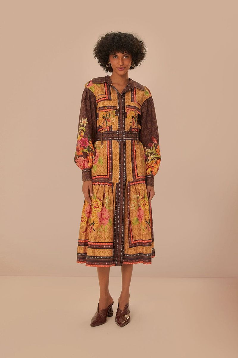 Midi-Hemdblusenkleid mit Blumendruck