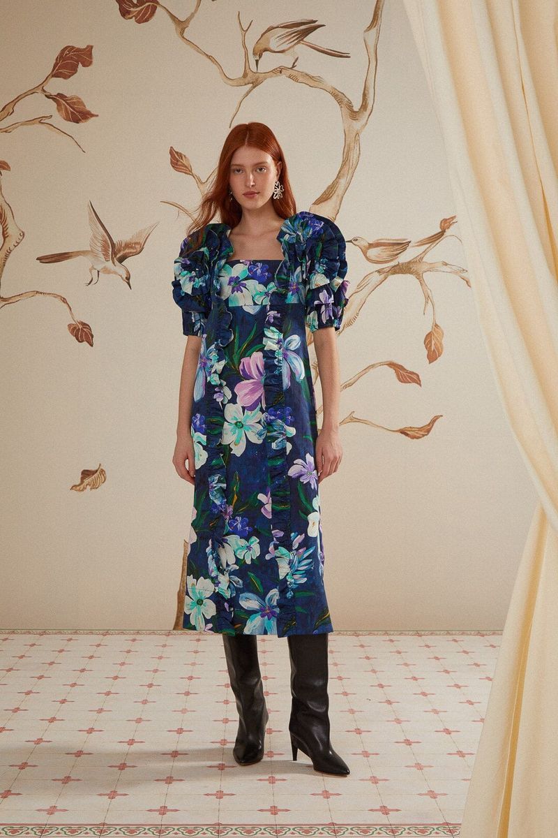 Blumen-Midikleid mit Rüschenärmeln