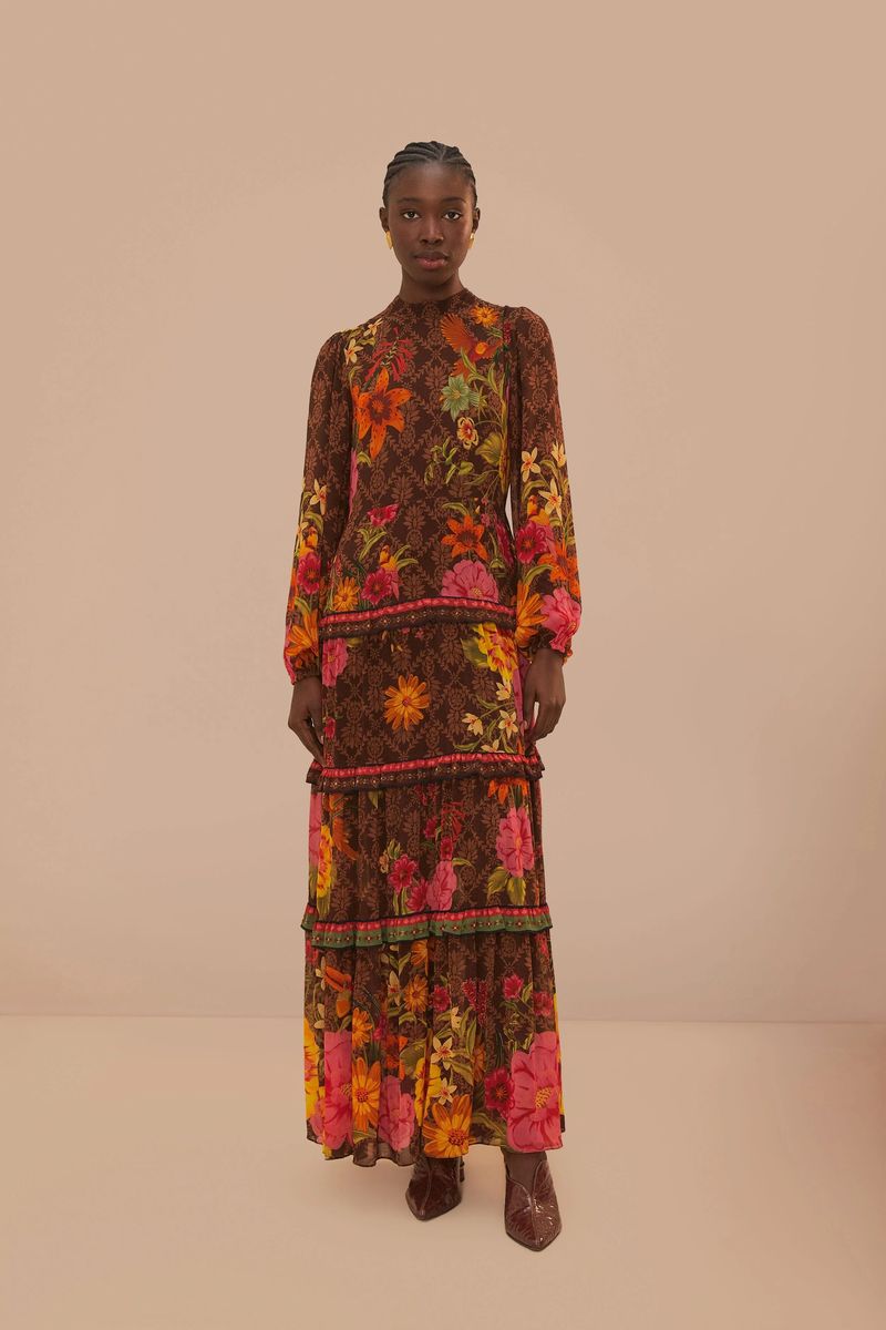 Gestuftes Maxikleid mit Blumenmuster