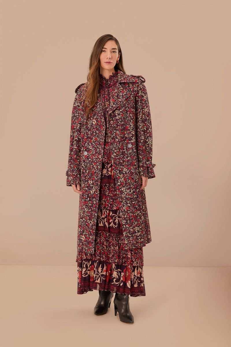 Trenchcoat aus Baumwoll-Öse mit Blumendruck