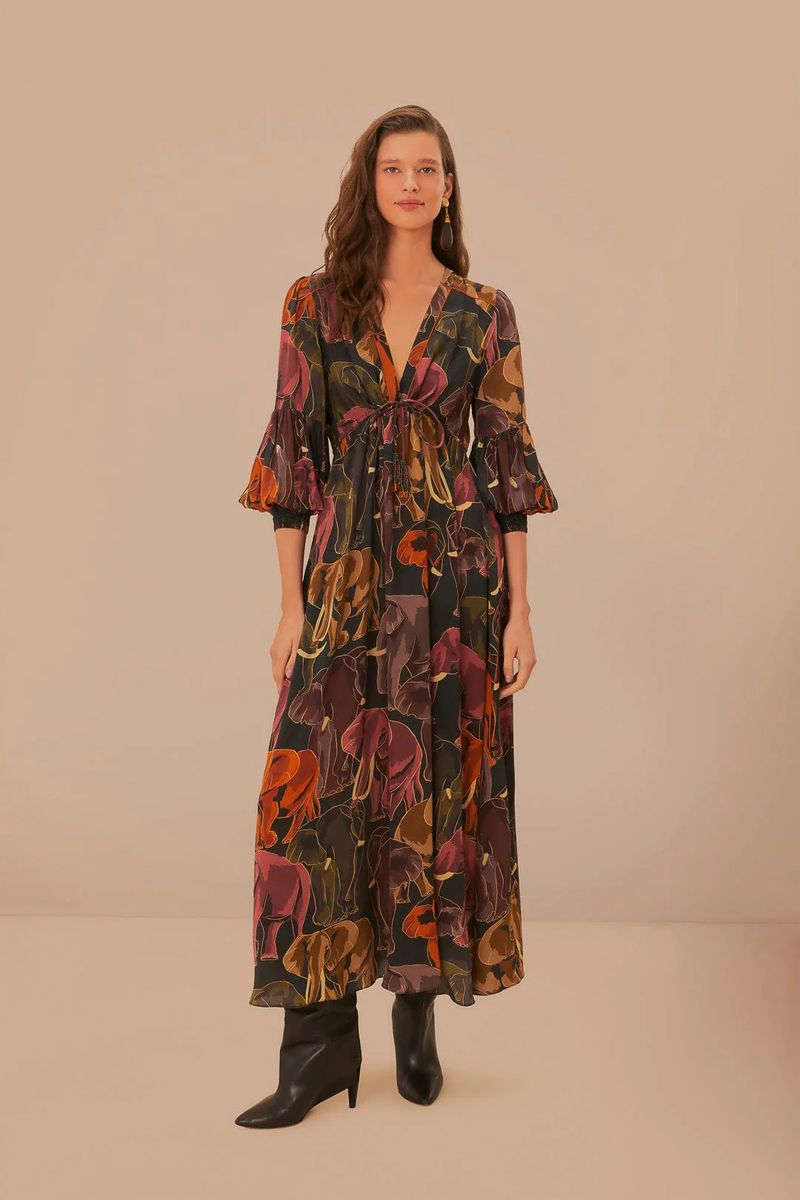 Maxikleid mit Elefantenmuster und Ärmeln
