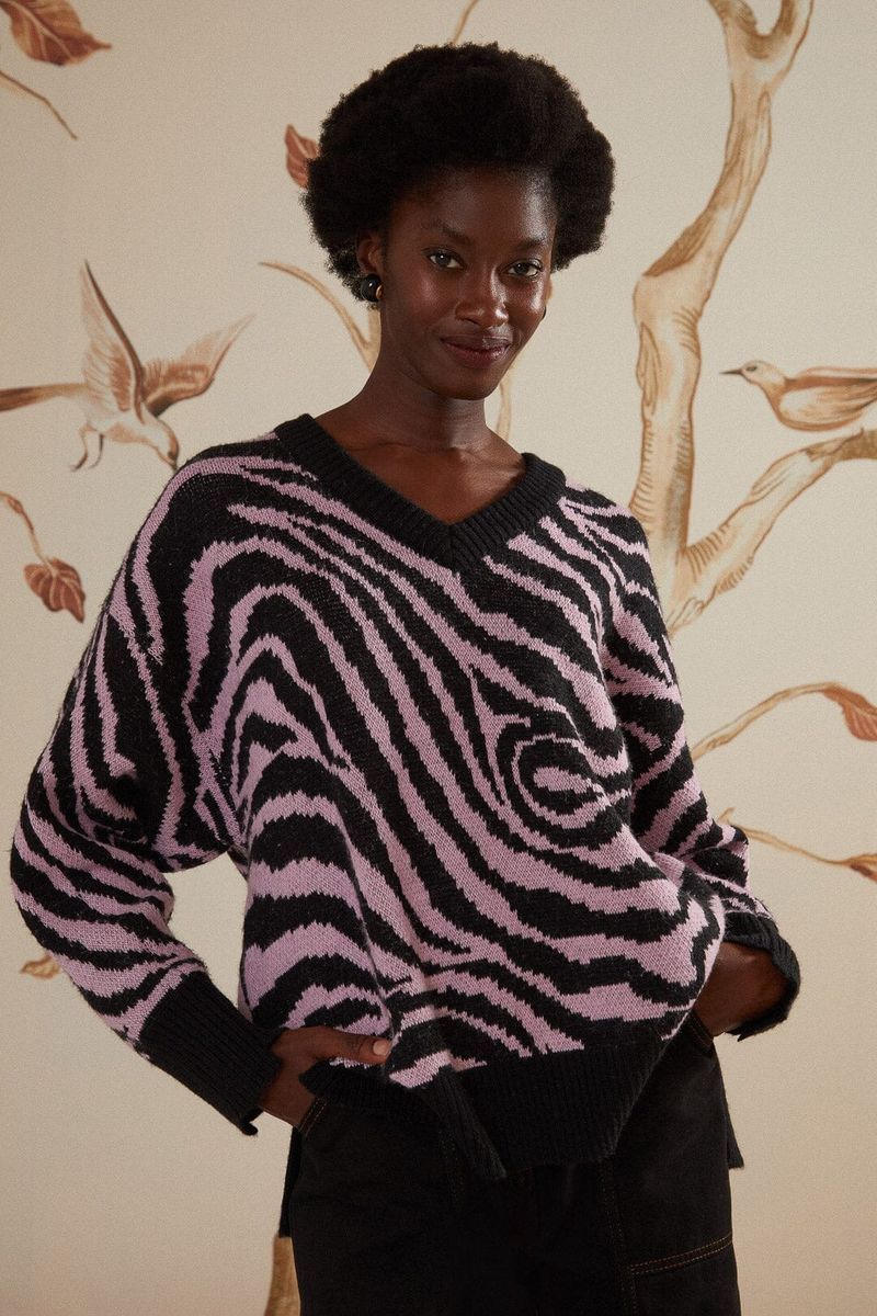 Schwarz-pinker Zebra-Strickpullover
