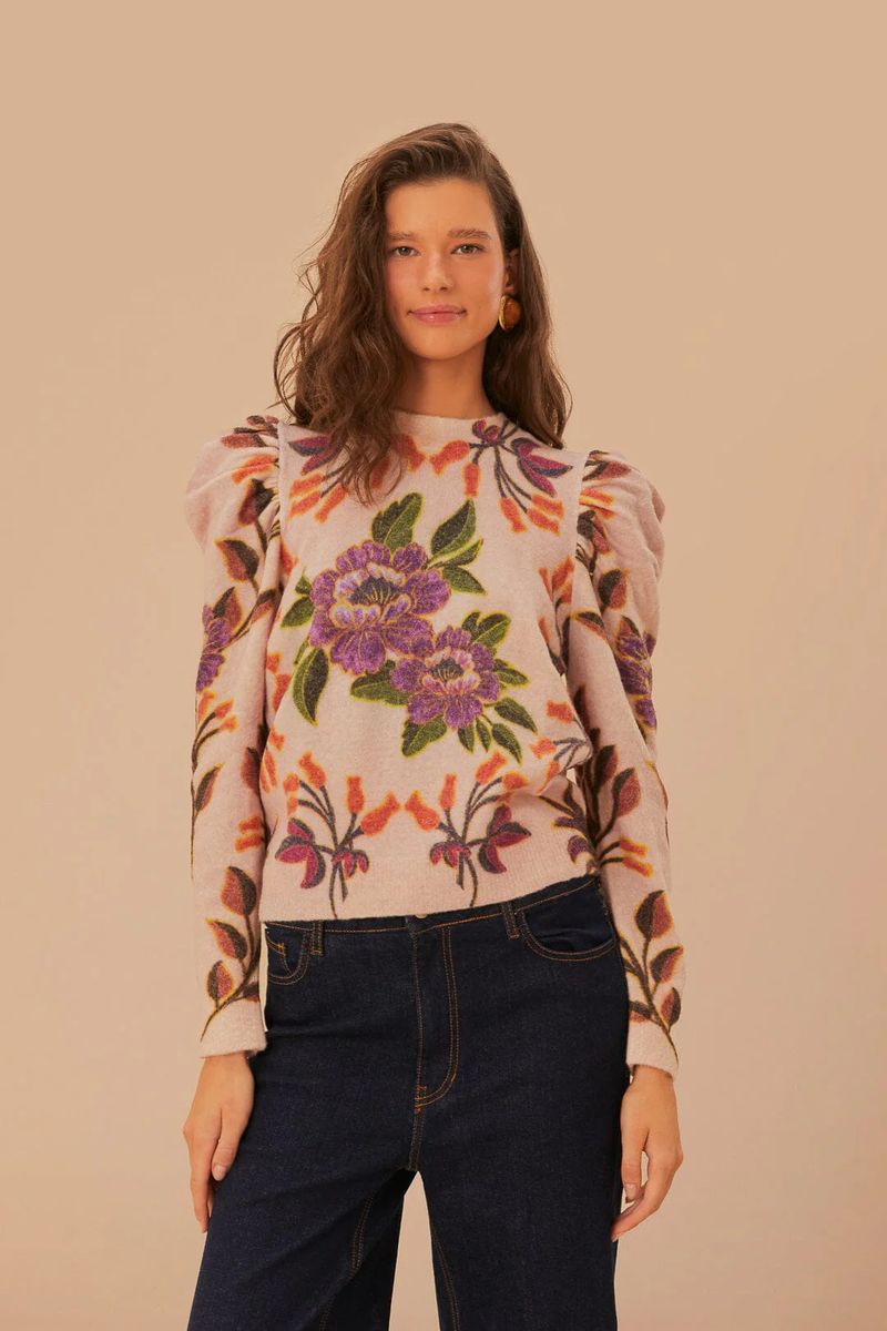 Floral bestickter Strickpullover
