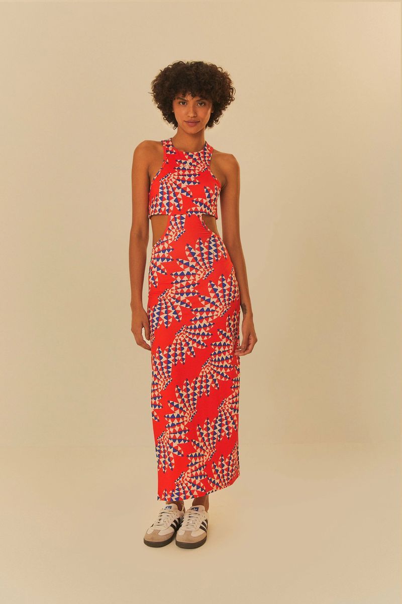 Maxikleid mit psychedelischem Print und Cutout