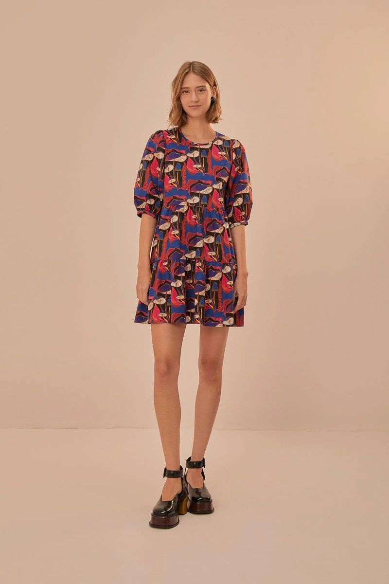 Mini-Kleid mit Puffärmeln und Rüschen