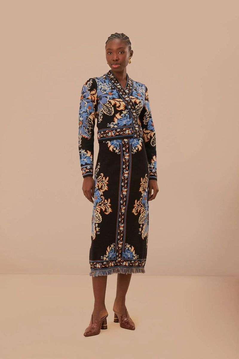 Floral gemusterter Strick-Midirock