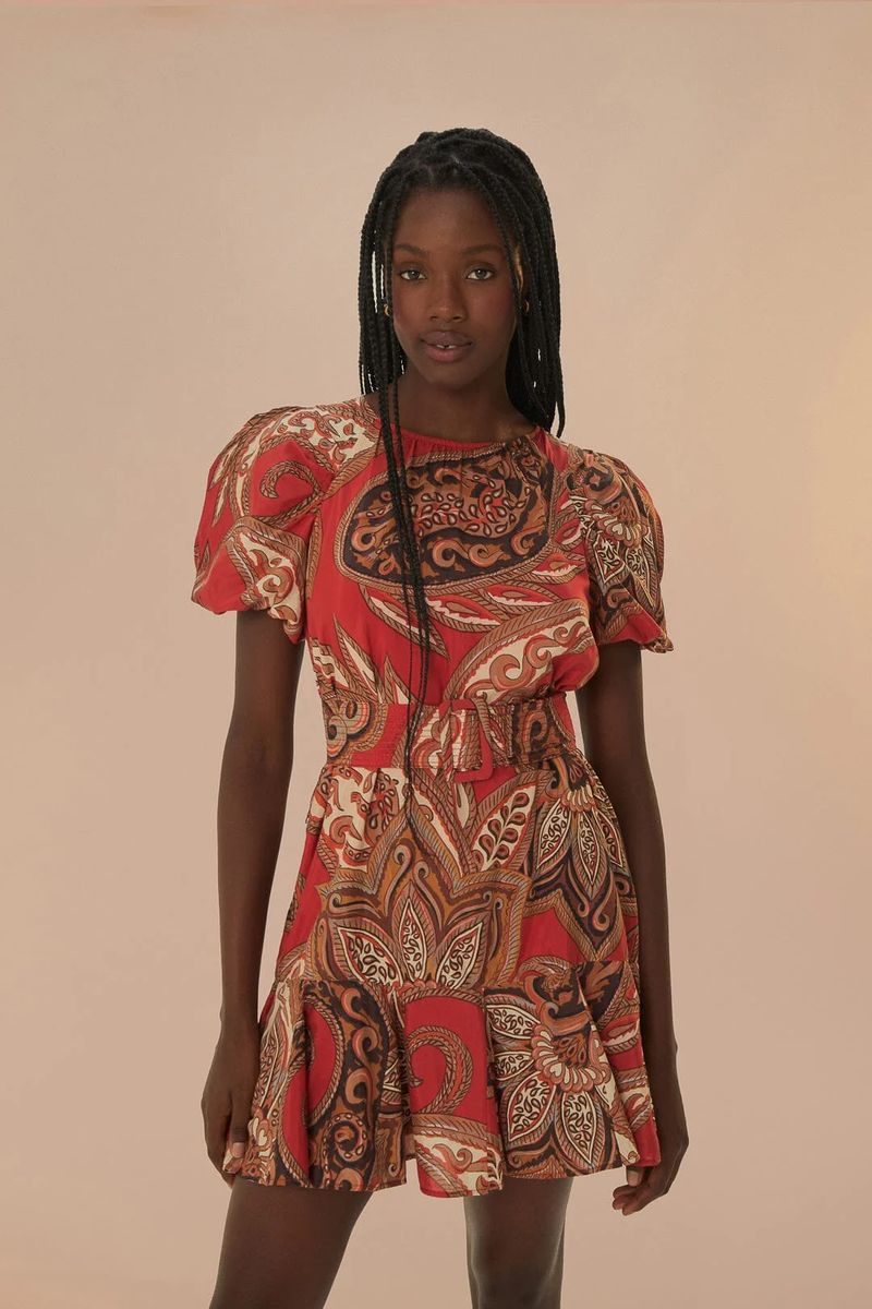 Mini-Kleid mit Paisley-Print und Puffärmeln