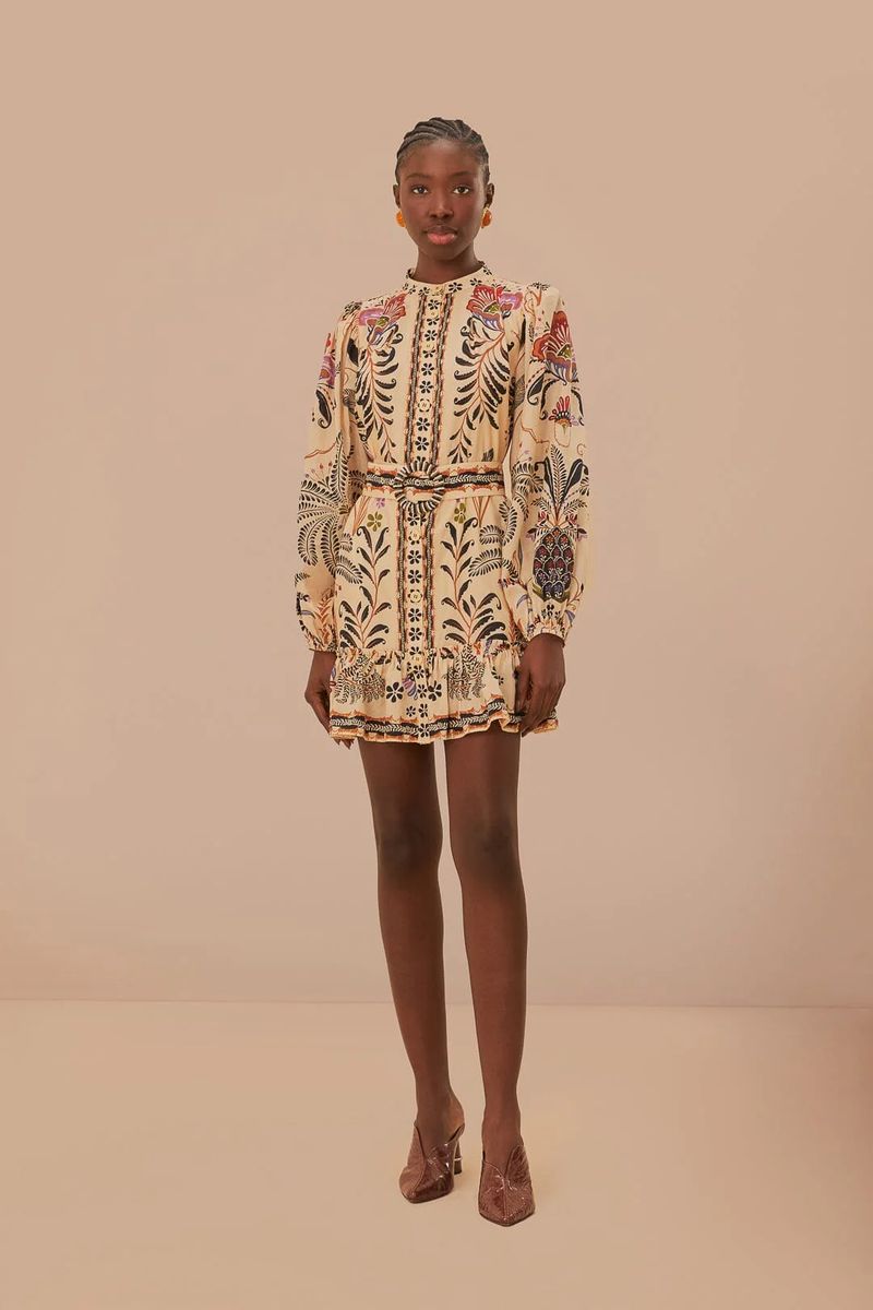 Mini-Kleid mit Blumendruck und Gürtel