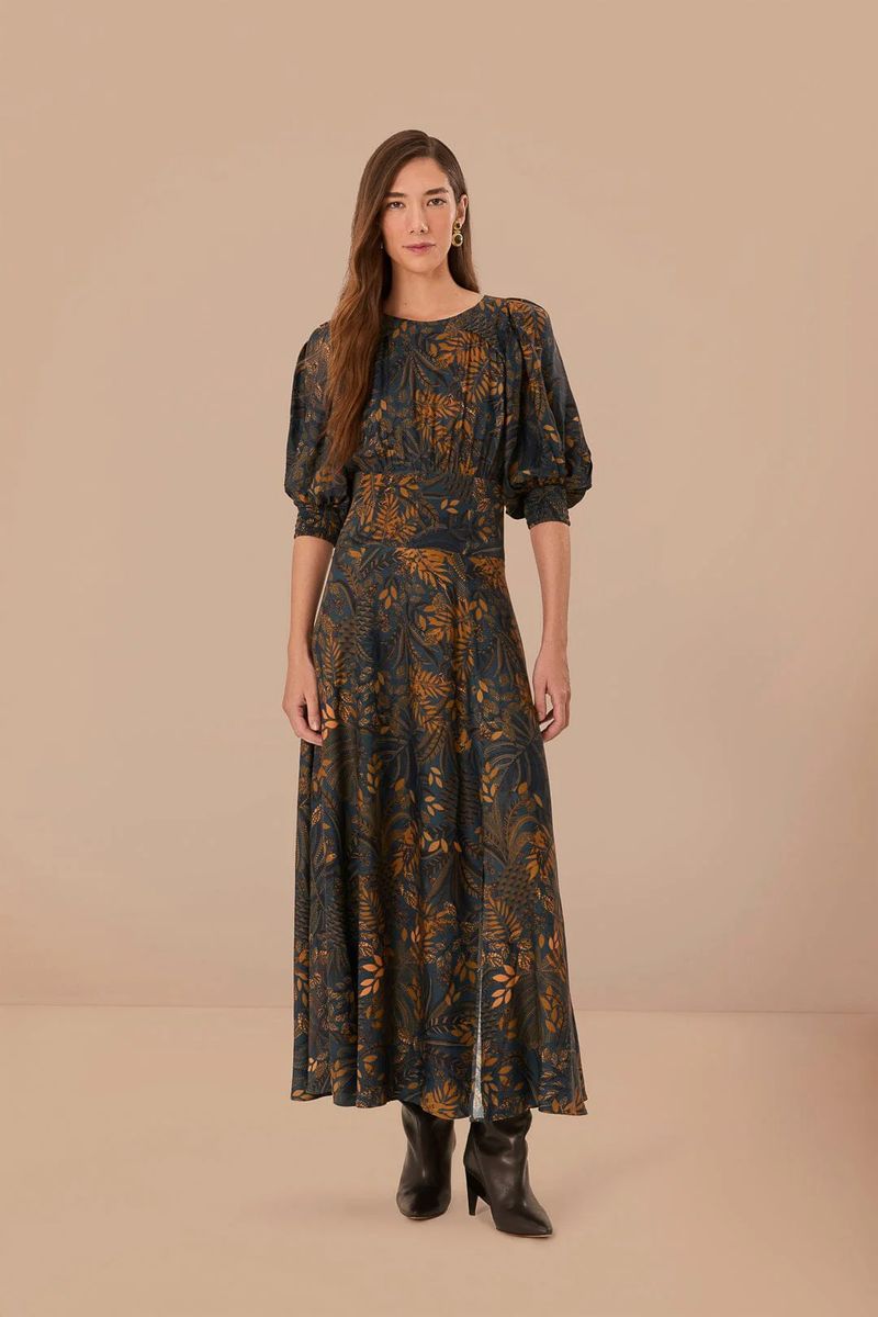 Maxikleid aus Viskose mit botanischem Druck