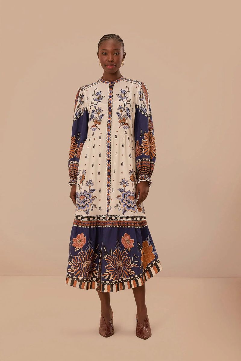 Midikleid mit Blumenmuster und langen Ärmeln