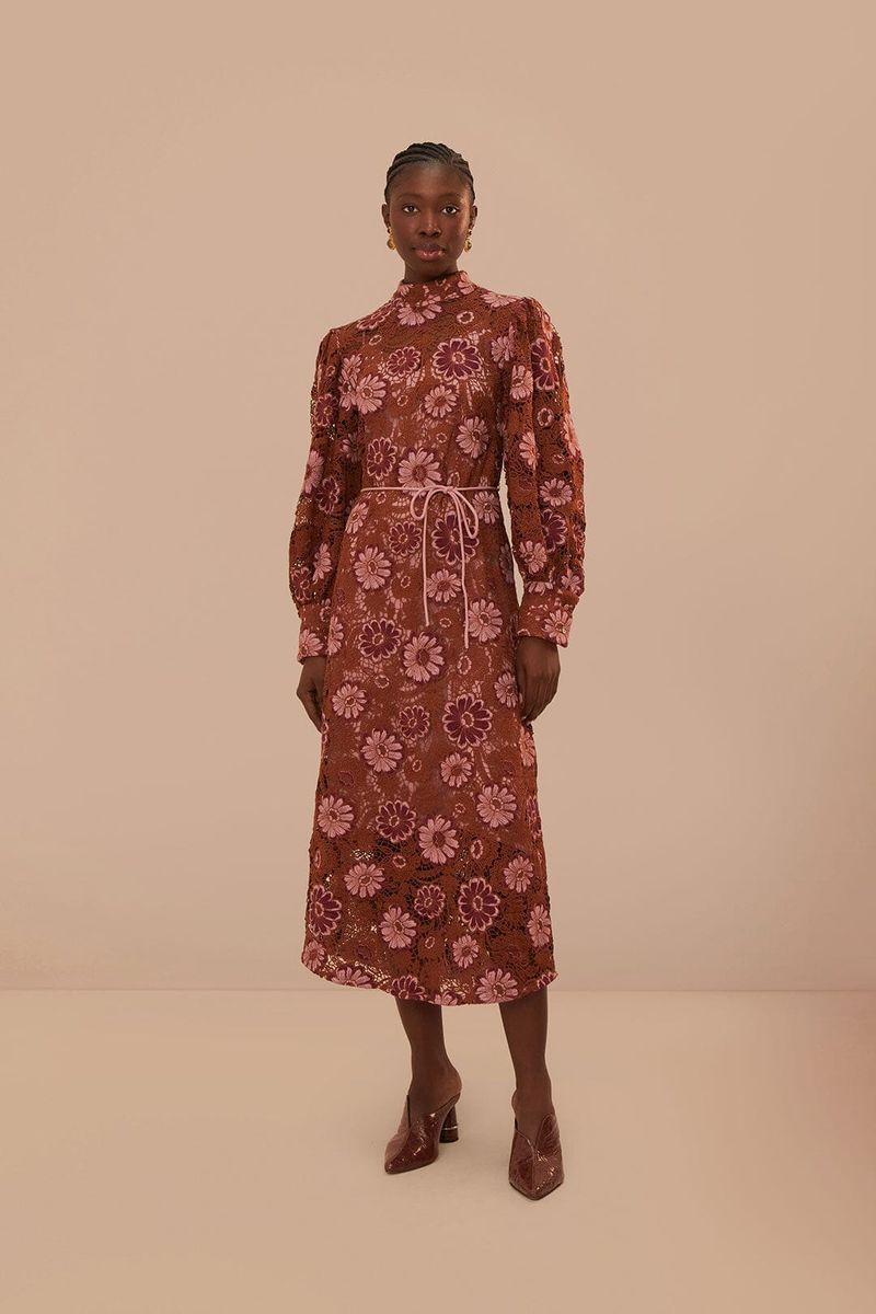 Romantisches florales Guipure-Spitzen-Midikleid