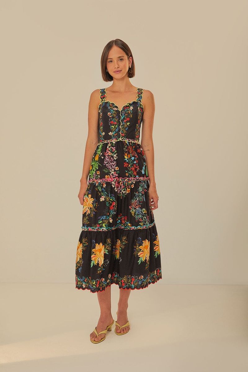 Geblümtes Stufen-Maxikleid aus Bio-Baumwolle