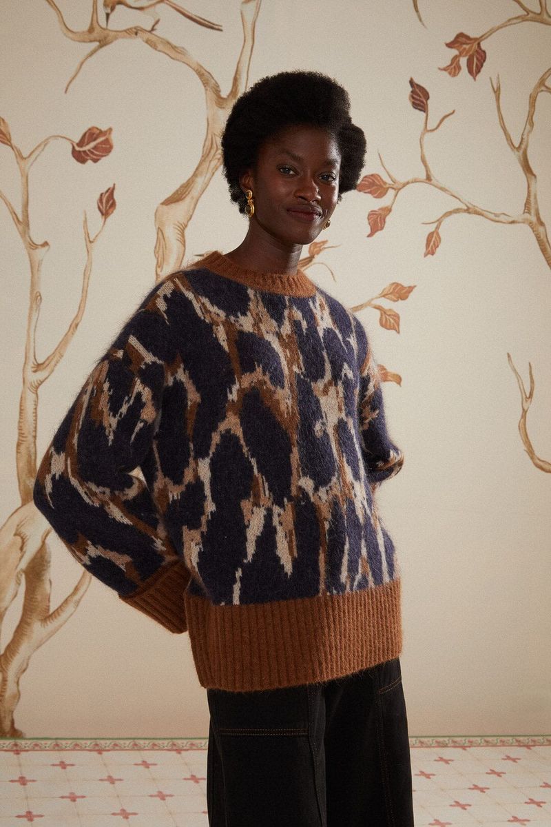 Lässiger Strickpullover mit Leopardenmuster