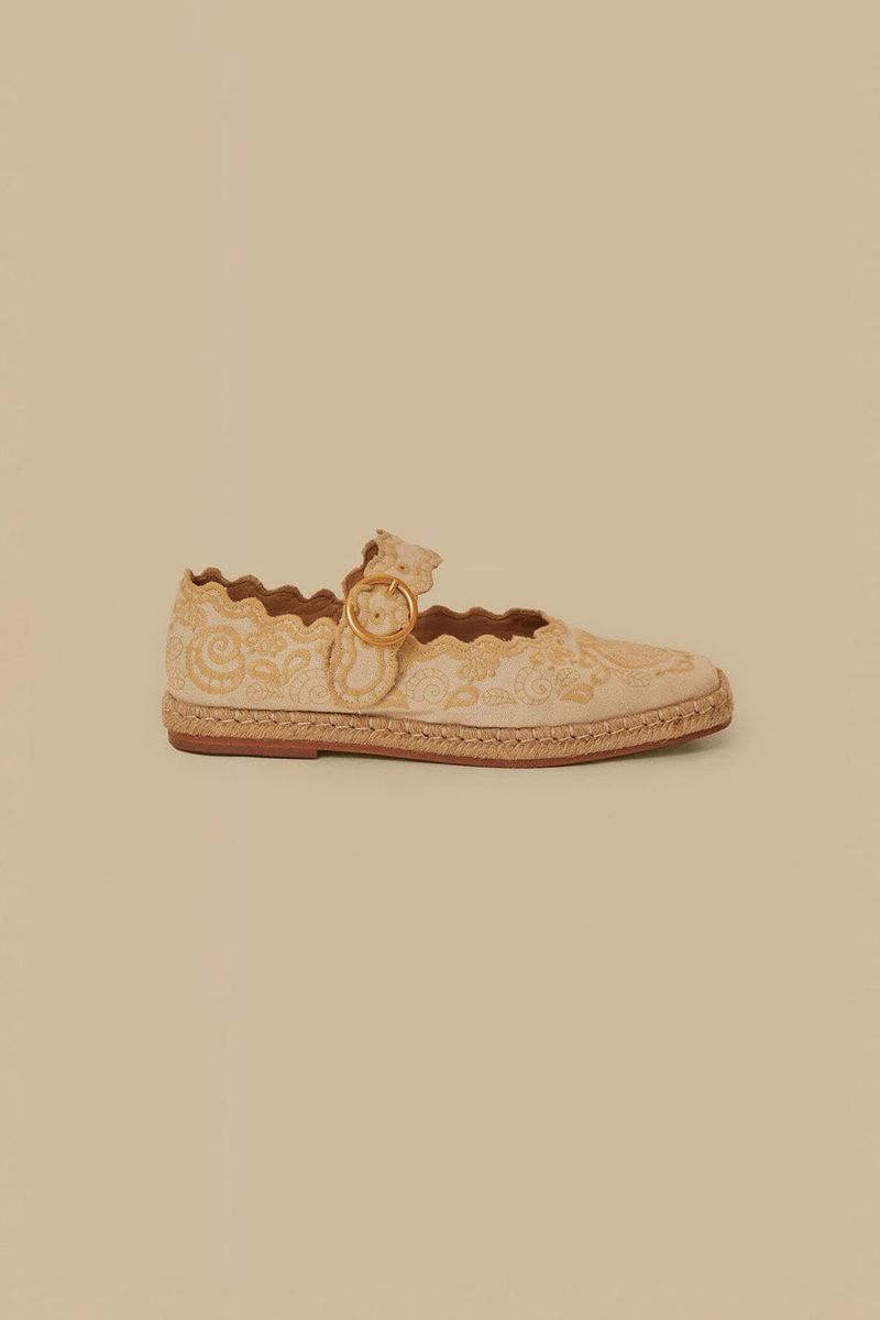 Bestickte Baumwoll-Ballerinas mit Riemen