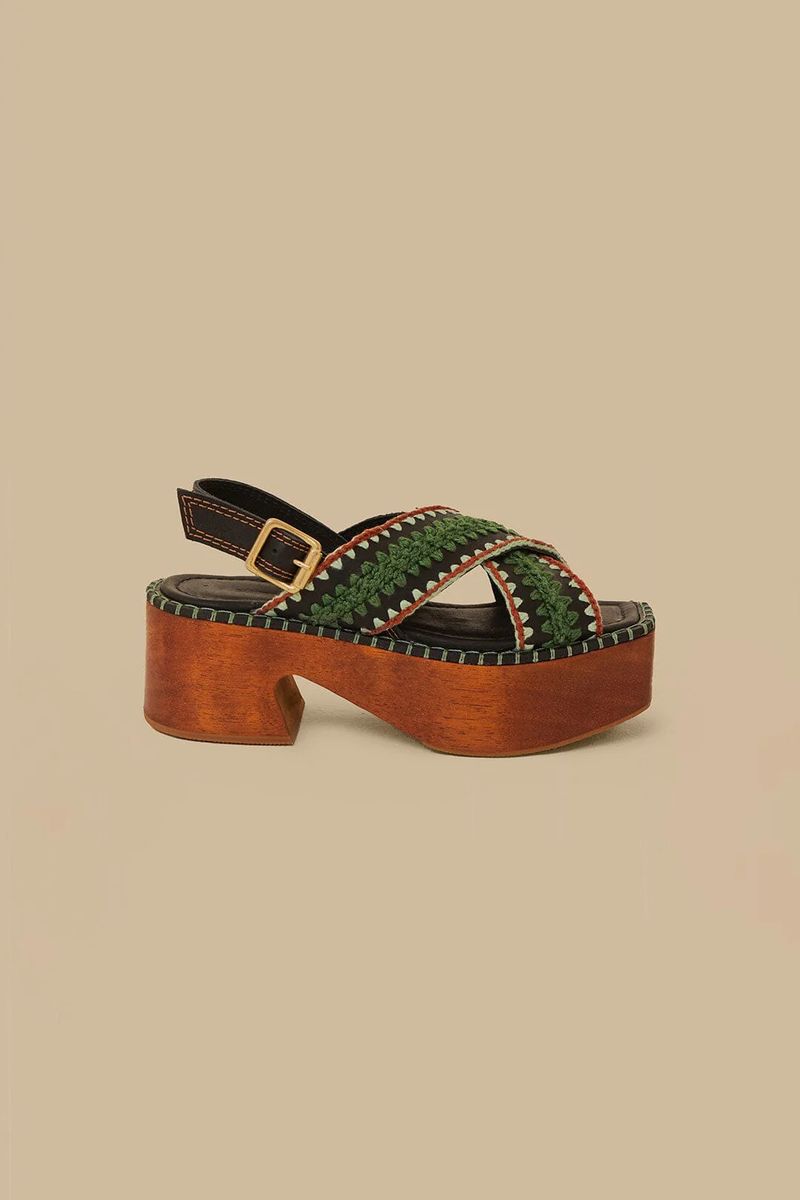 Grüne bestickte Plateau Sandale Clog