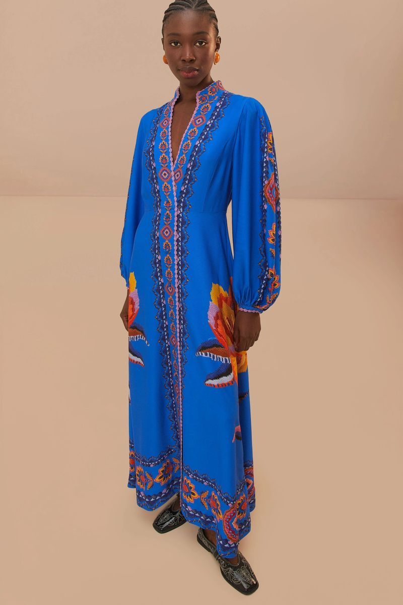 Maxikleid mit floralem Gobelinmuster