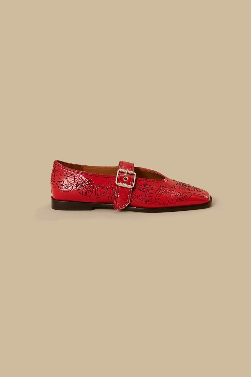 Bestickter Leder Ballerina-Schuh