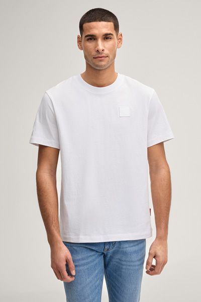 Joop! Jeans Herren Weißes Lei Baumwoll T-Shirt mit Patch