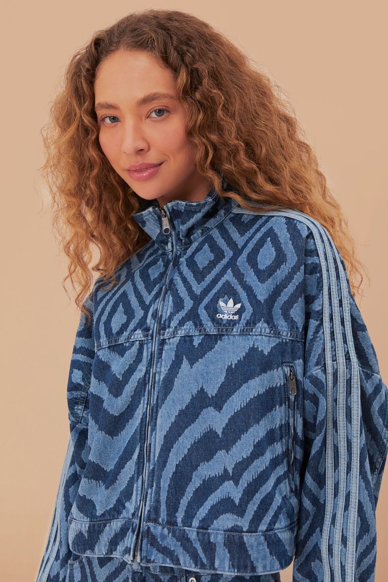 Denim-Trainingsjacke mit Muster und Streifen
