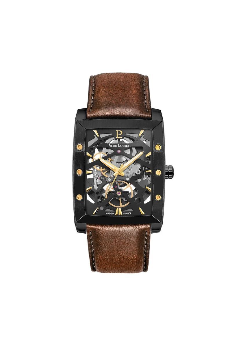 Skelettzifferblatt braune Lederuhr