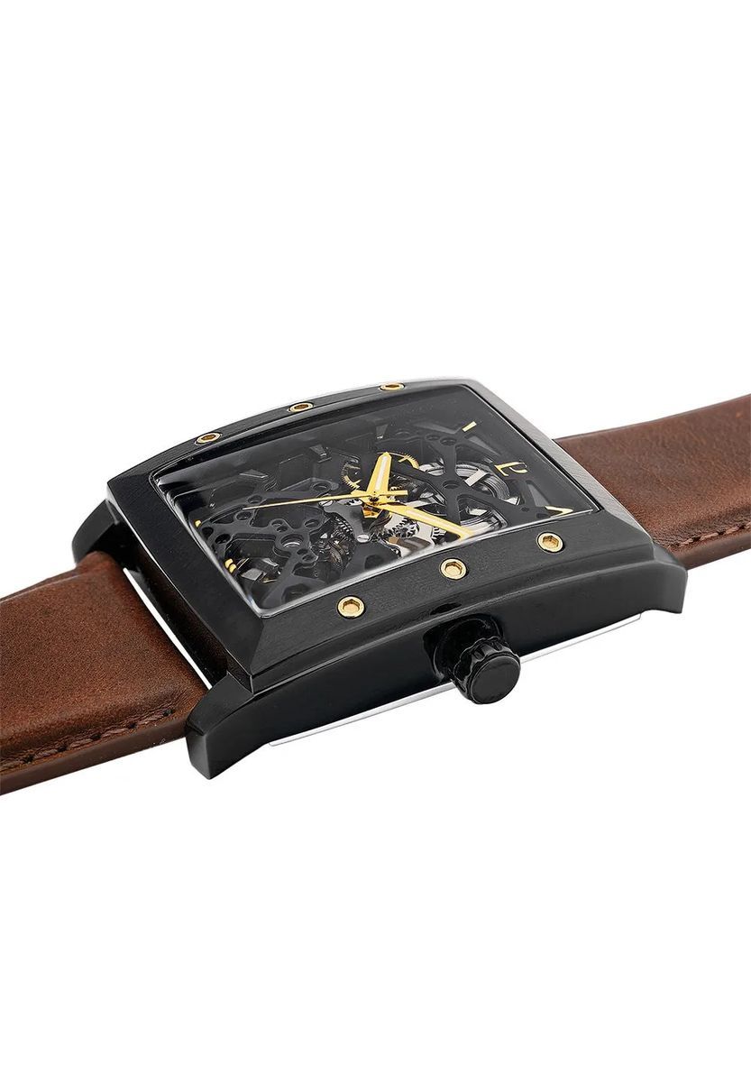 Skelettzifferblatt braune Lederuhr