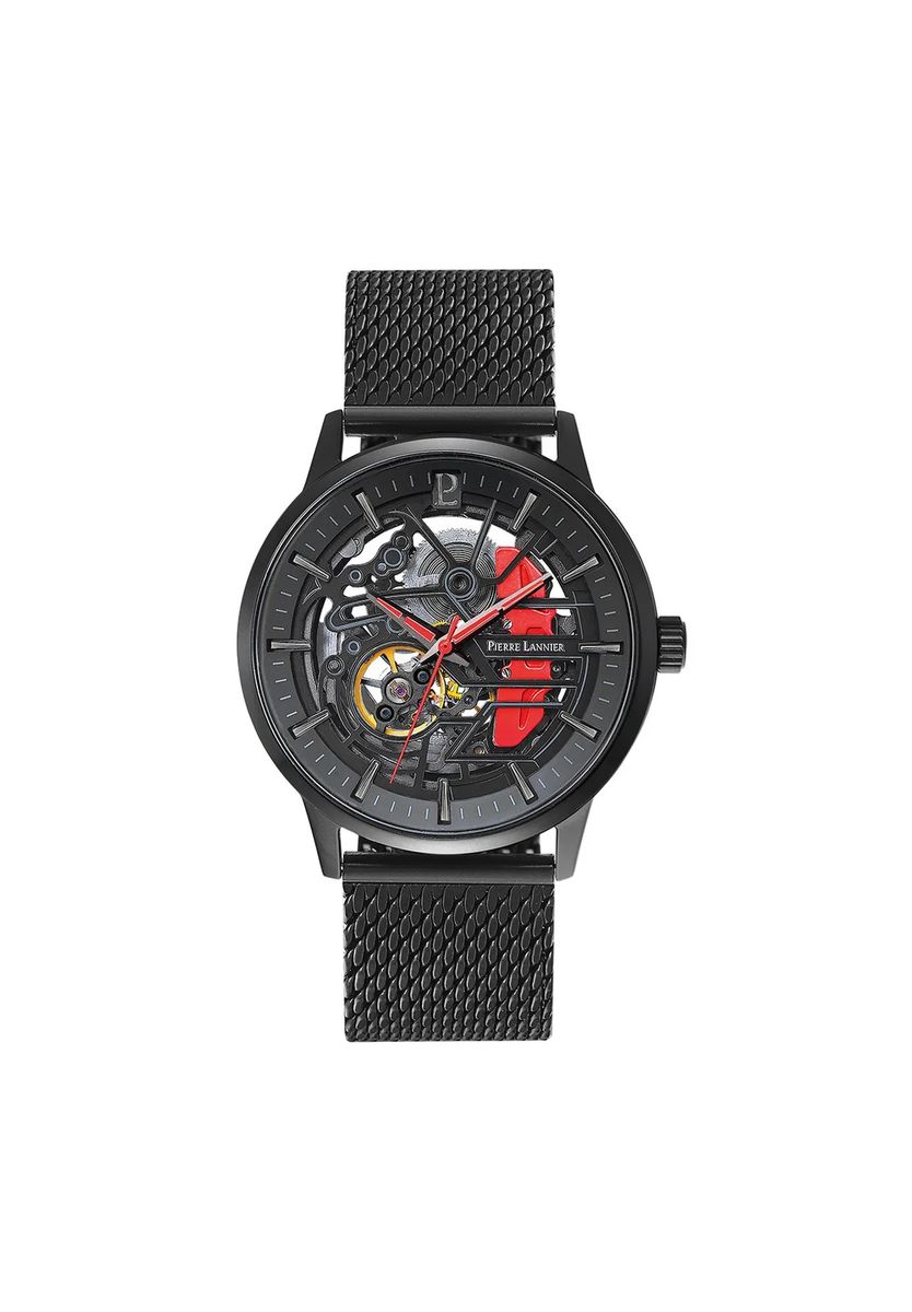 Herrenuhr mit schwarzem Skelett-Zifferblatt
