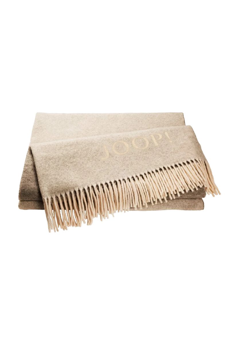 Beige Wolle-Kaschmir-Decke mit Fransen