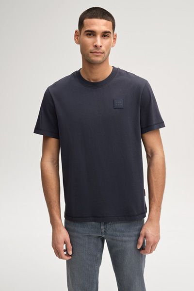 JOOP! Jeans Marineblaues Baumwoll-T-Shirt mit Logo-Patch