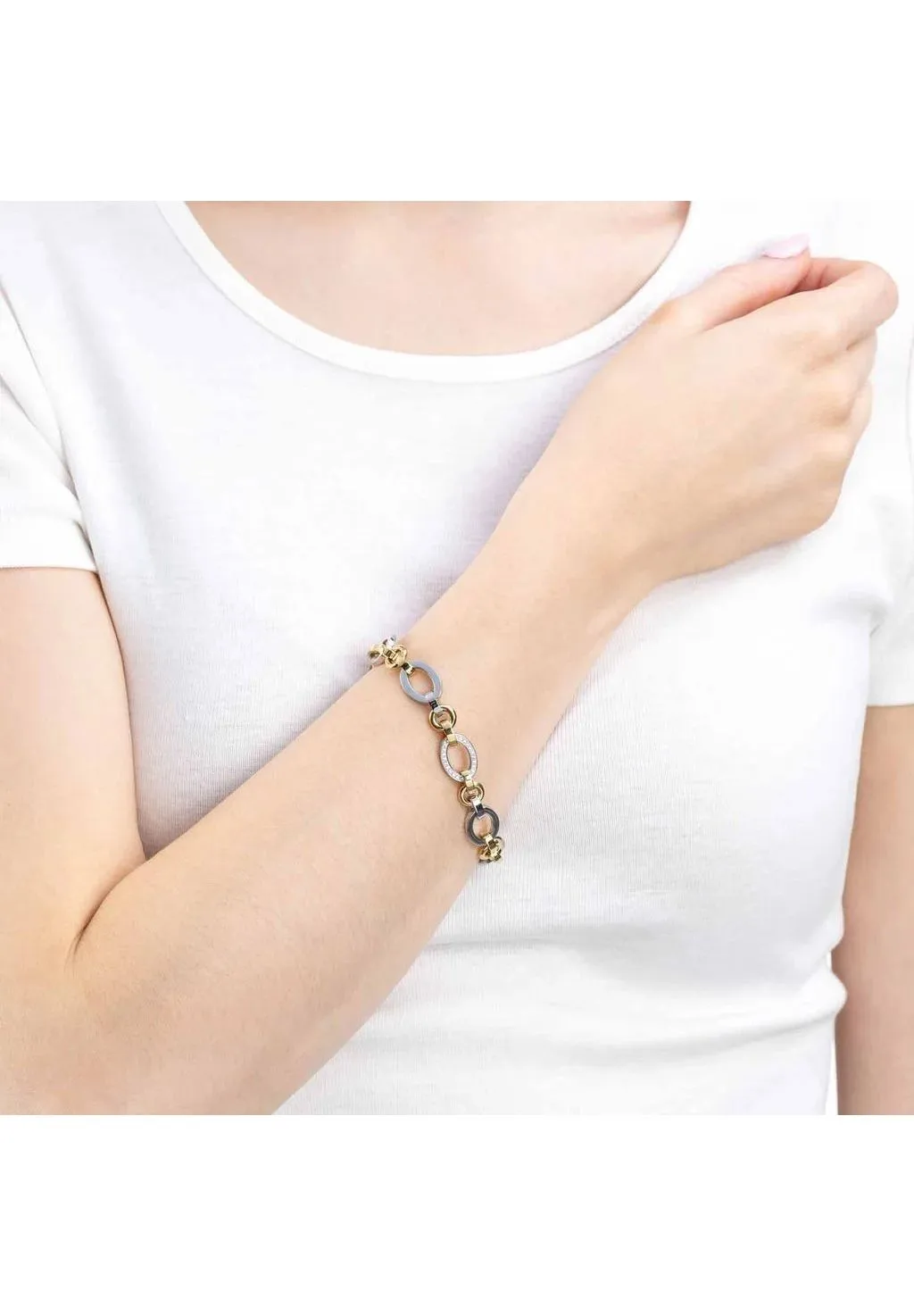 Zweifarbiges Gliederarmband mit Zirkonia