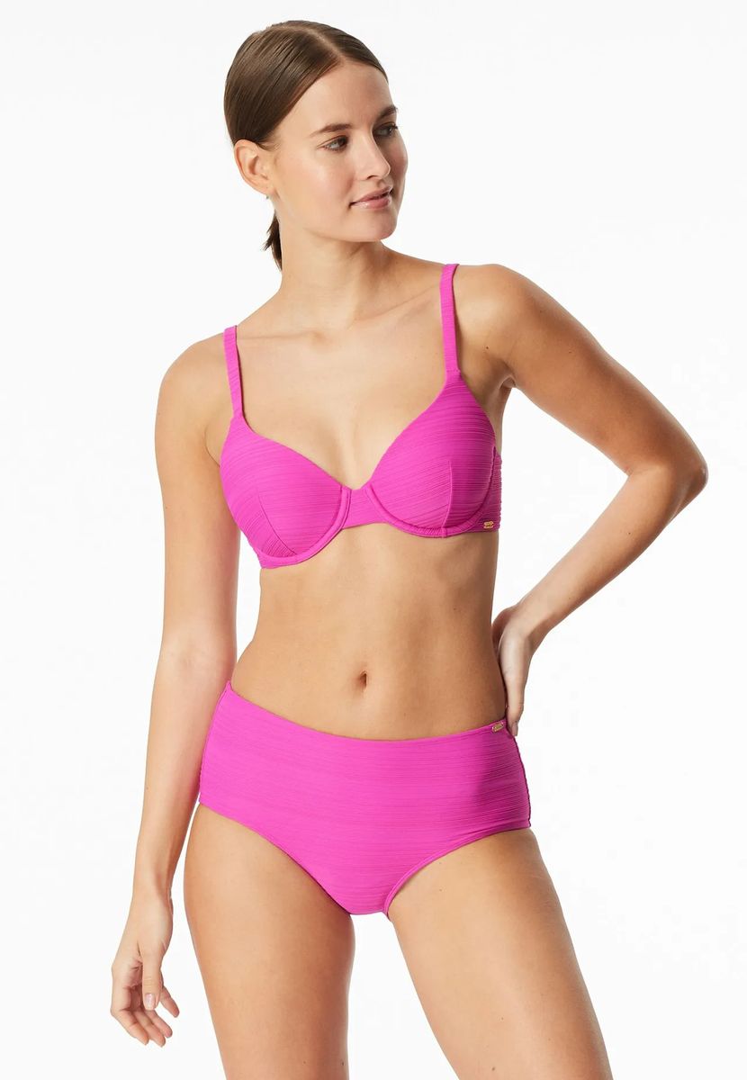 Schwarzes Struktur-Bikini-Oberteil mit Schnalle