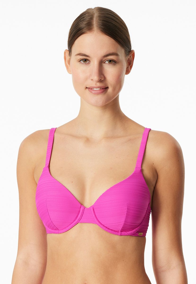 Schwarzes Struktur-Bikini-Oberteil mit Schnalle