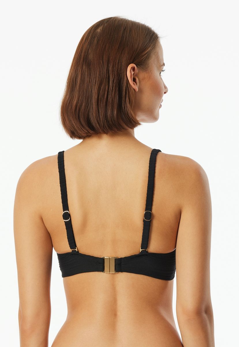 Schwarzes Struktur-Bikini-Oberteil mit Schnalle