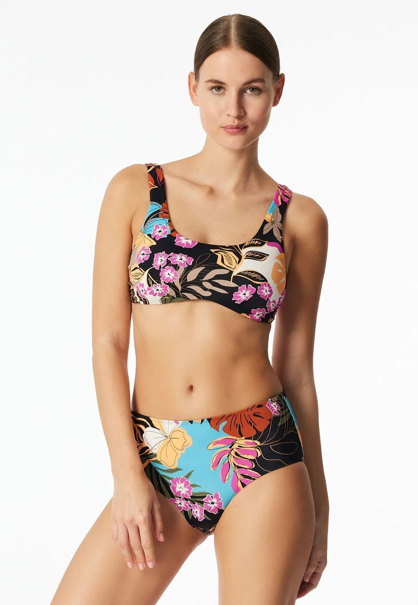 Hoch taillierte Bikinihose mit Blumendruck