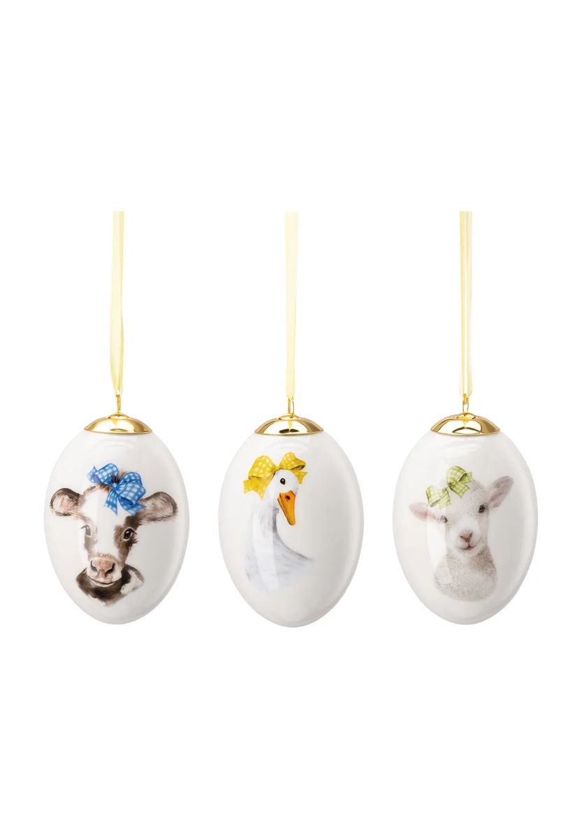 HUTSCHENREUTHER Porzellan-Eier-Set "Farm Life", 3er-Set, mehrfarbig|weiß