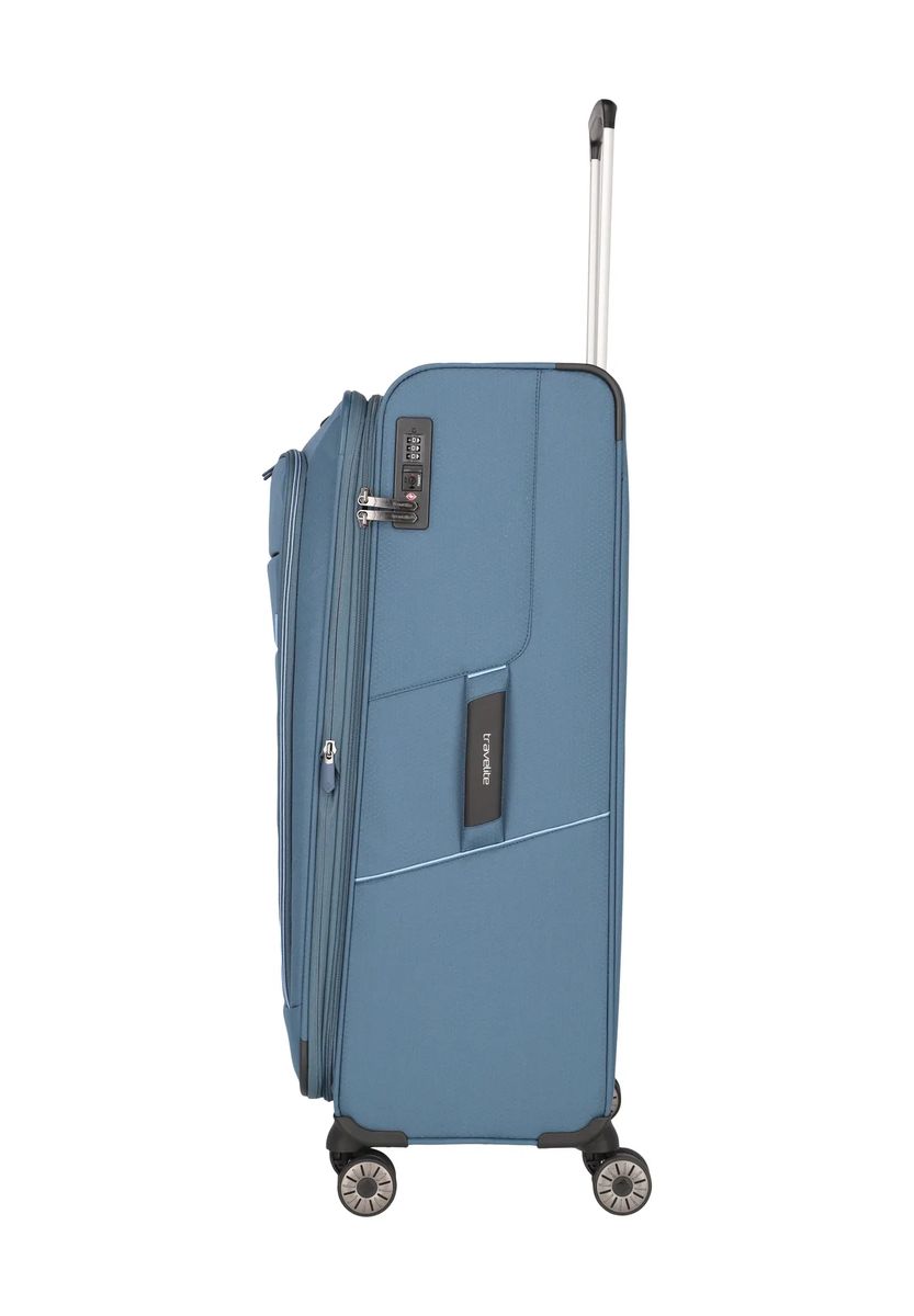 Blauer Rollkoffer mit Teleskopgriff