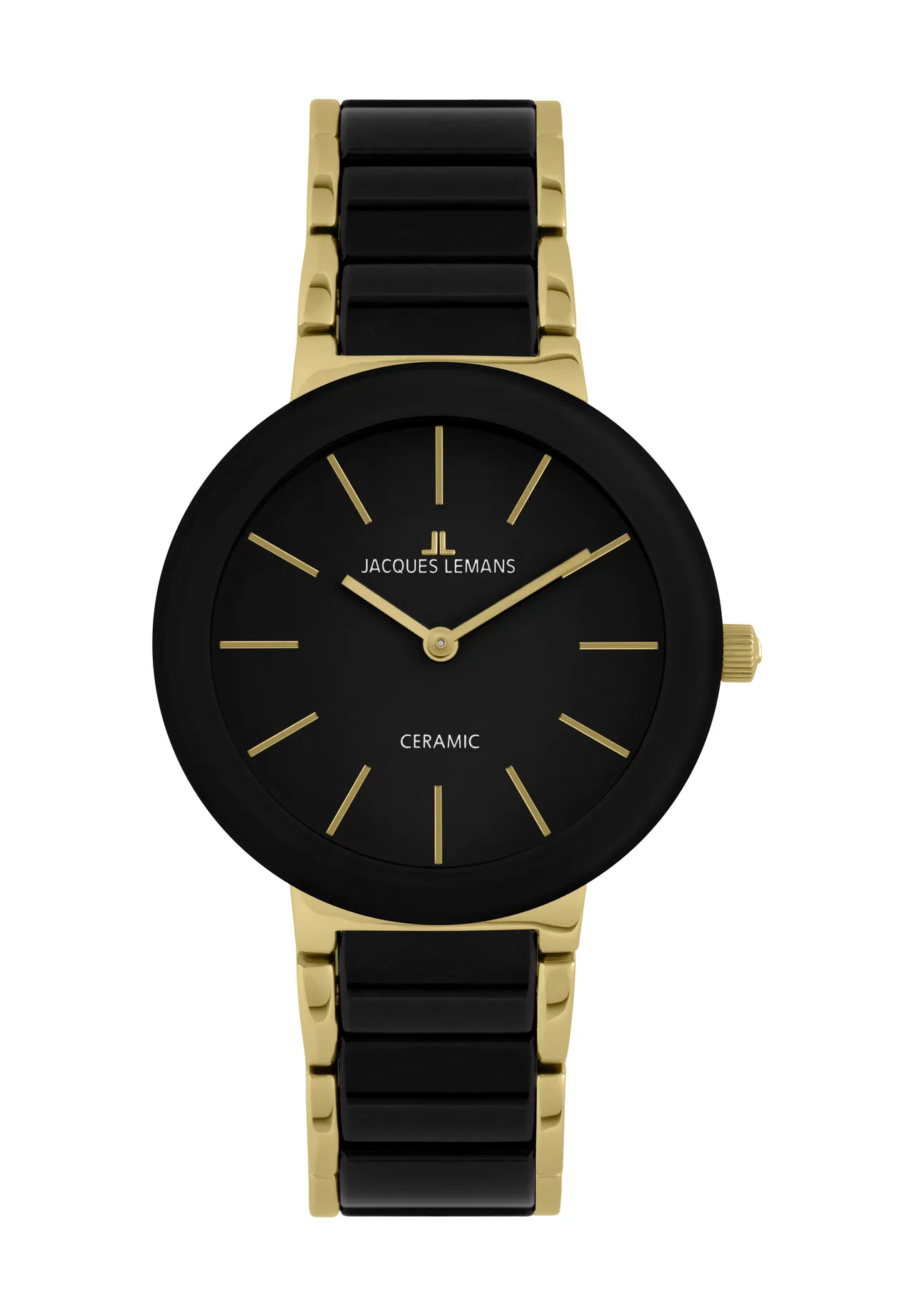 Goldfarbene und schwarze Keramik Uhr
