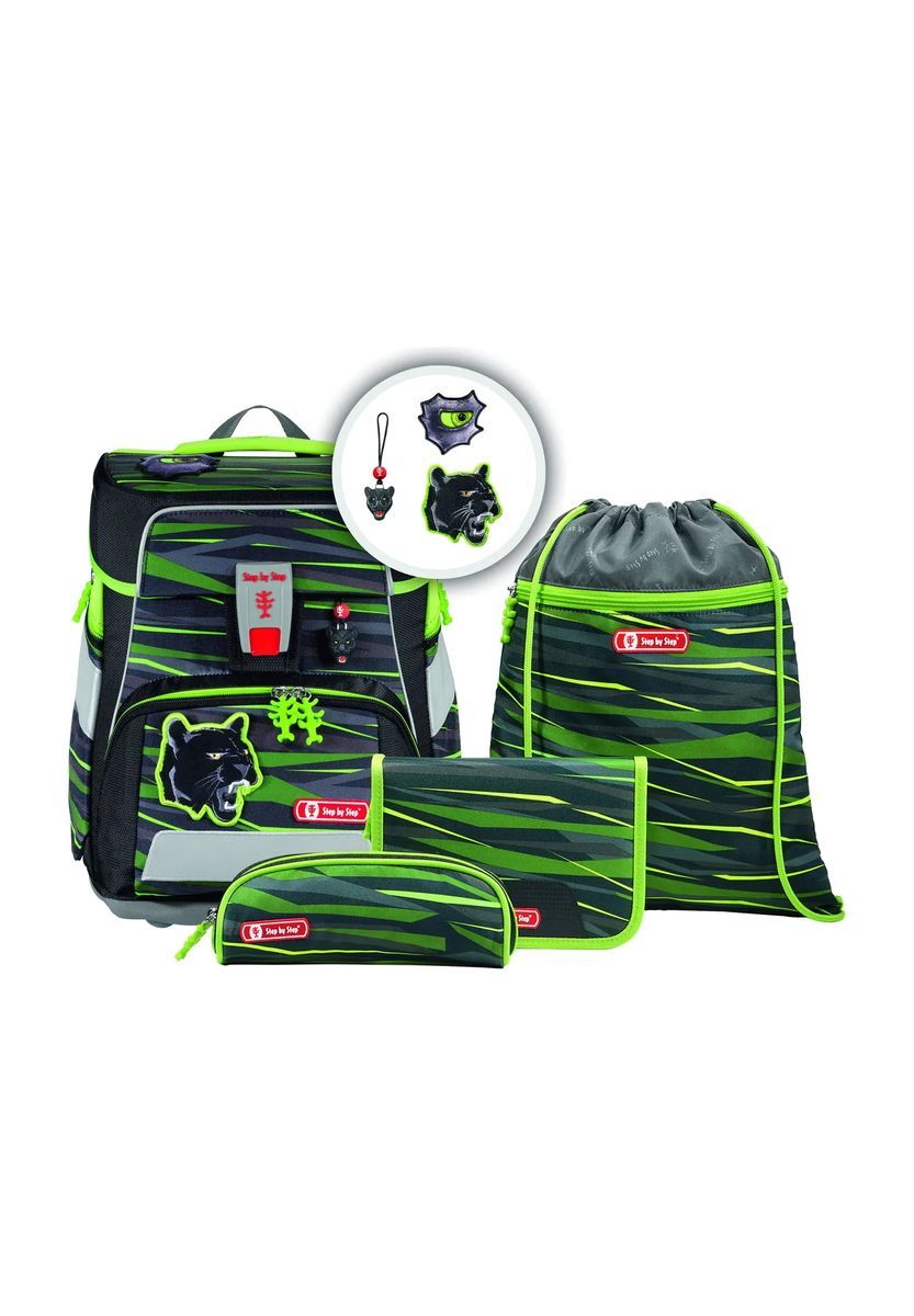 Step by Step® Schulranzen-Set Space "Wild Cat", 5-teilig, grün|schwarz