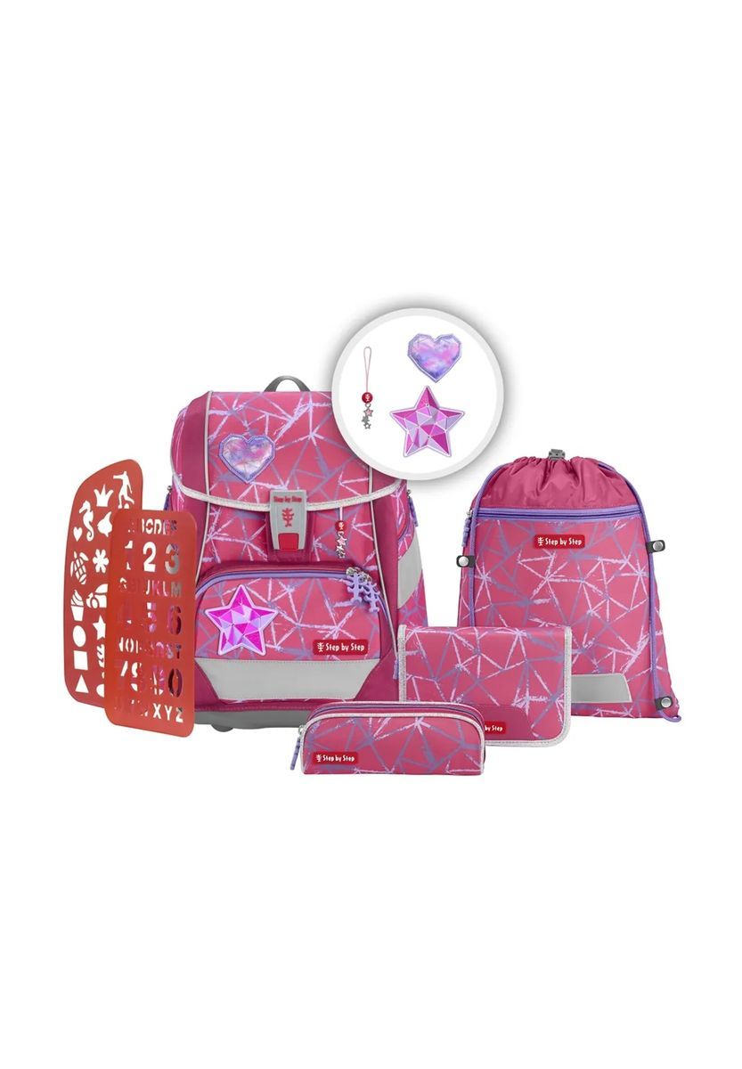 Pinkfarbenes Schulranzen-Set mit geometrischem Muster