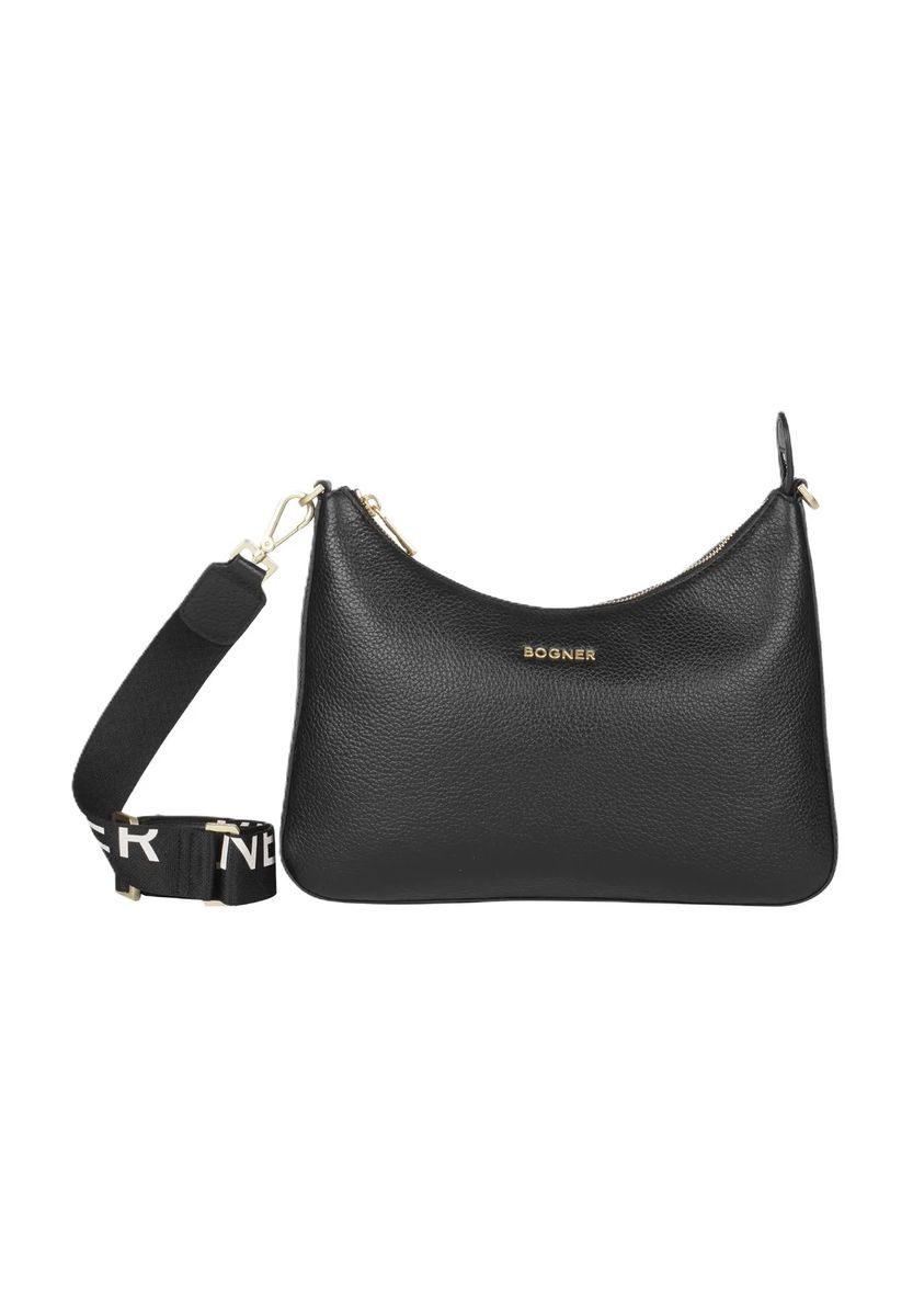 Schwarze Schultertasche aus Leder mit Riemen