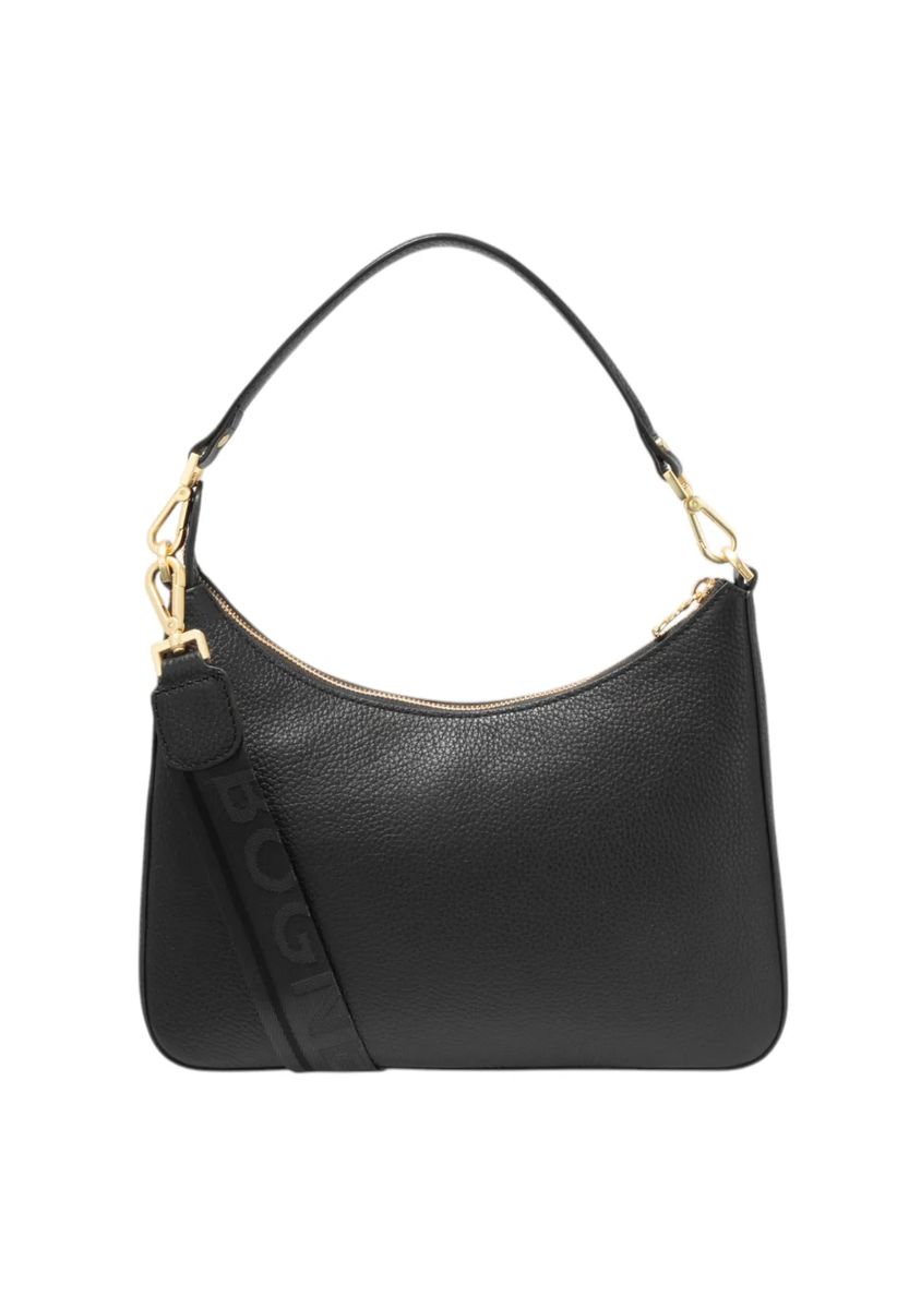 Schwarze Schultertasche aus Leder mit Riemen
