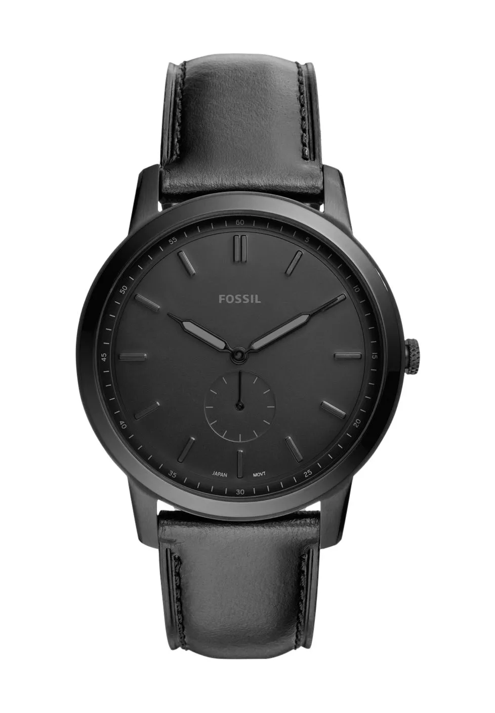 Minimalistische, komplett schwarze Armbanduhr