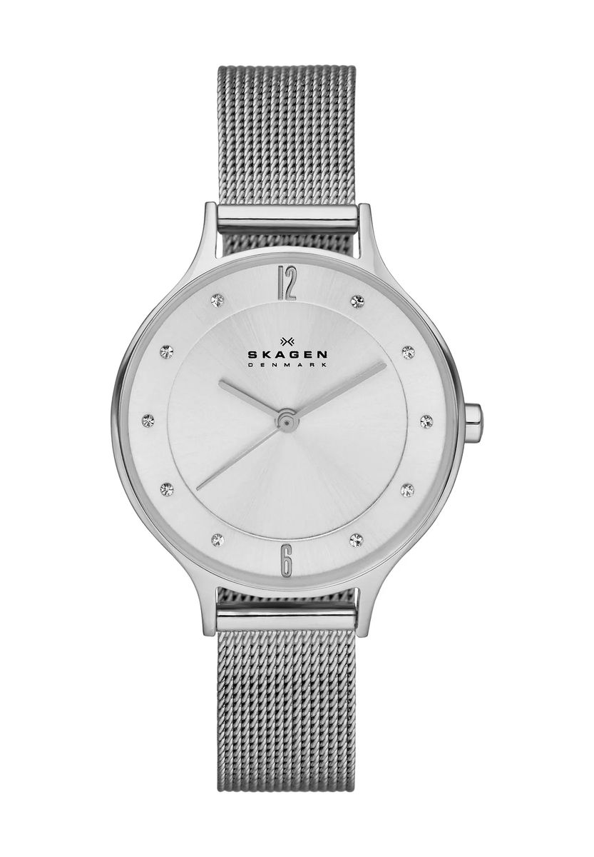 Silberne Mesh-Uhr mit Kristallakzent