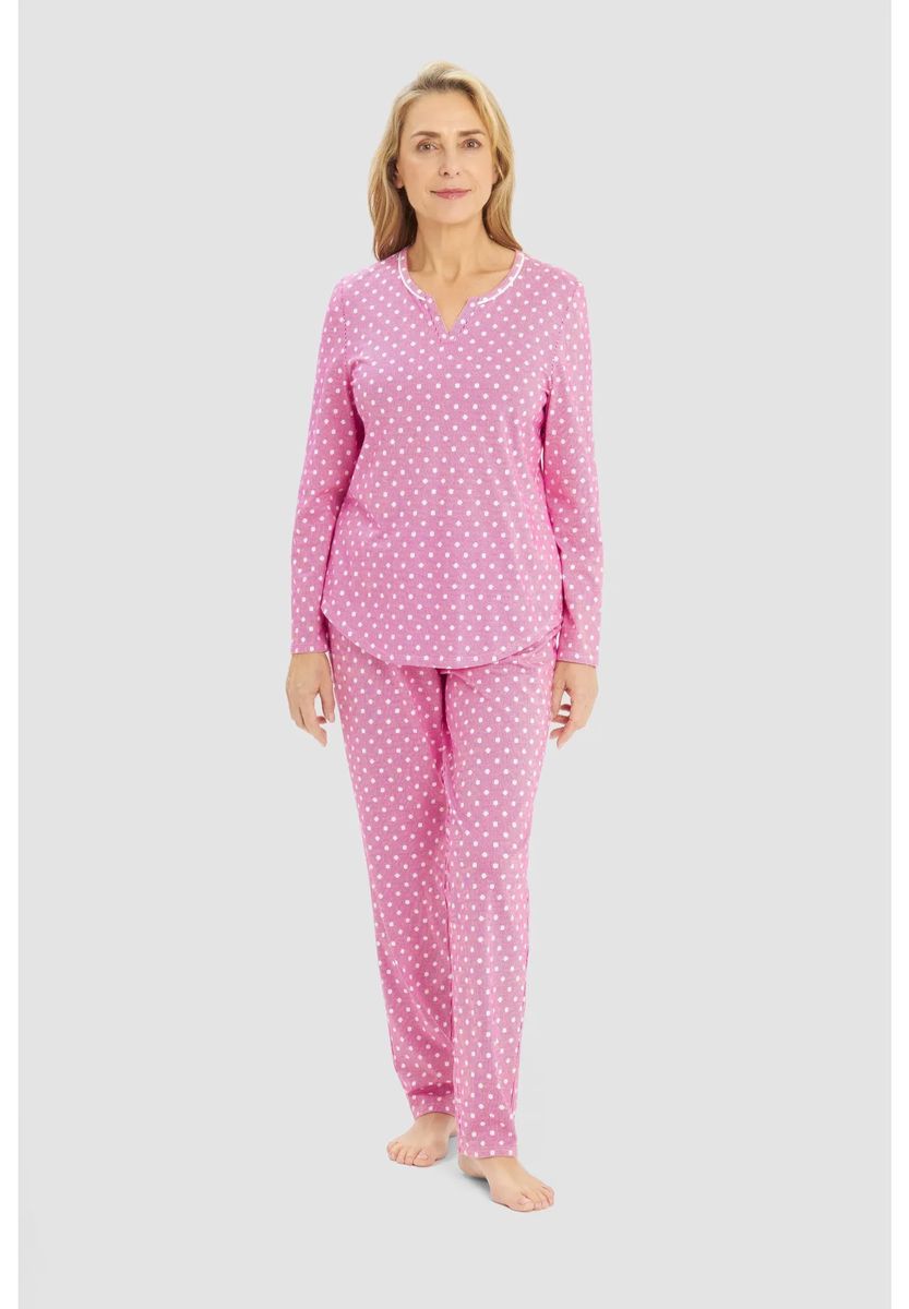 Damen Schlafanzug Rosa mit Polka Dots