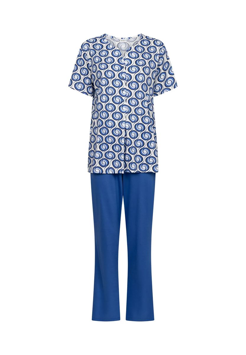 Blaues Damen Pyjama Set mit Muster