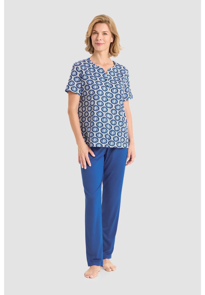 Blaues Damen Pyjama Set mit Muster