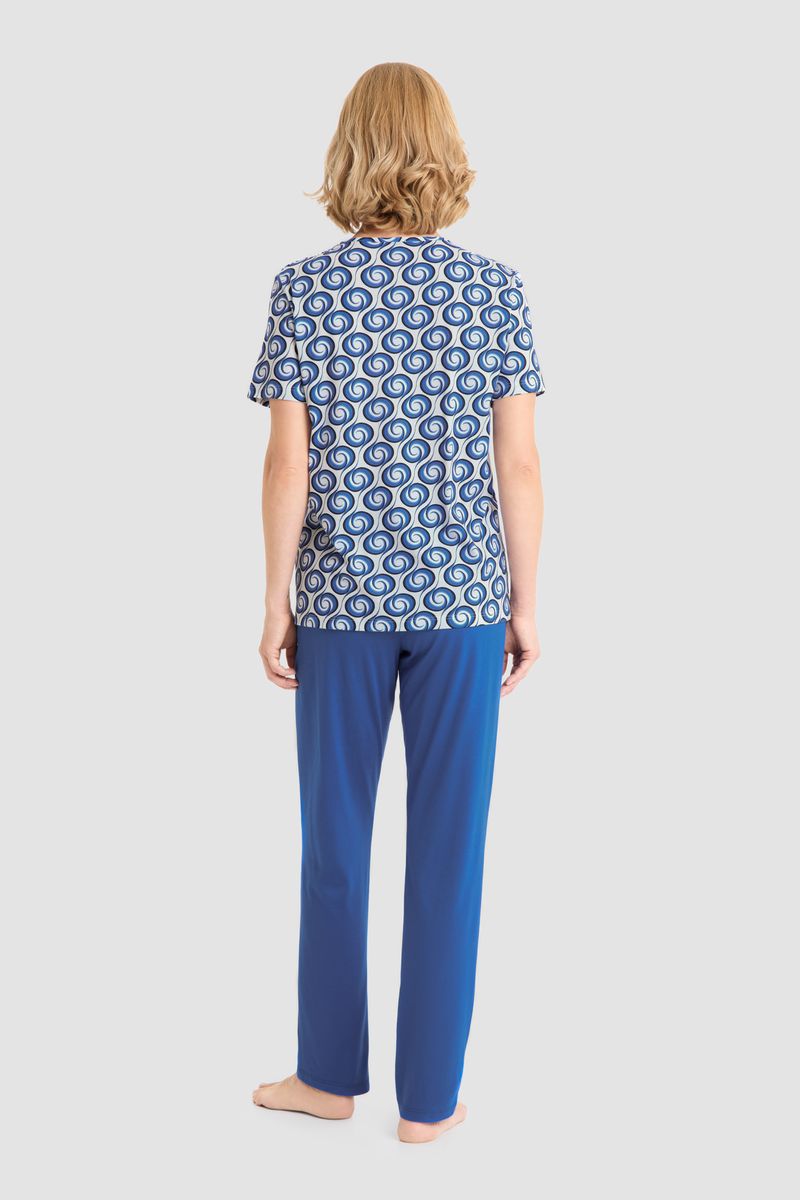 Blaues Damen Pyjama Set mit Muster