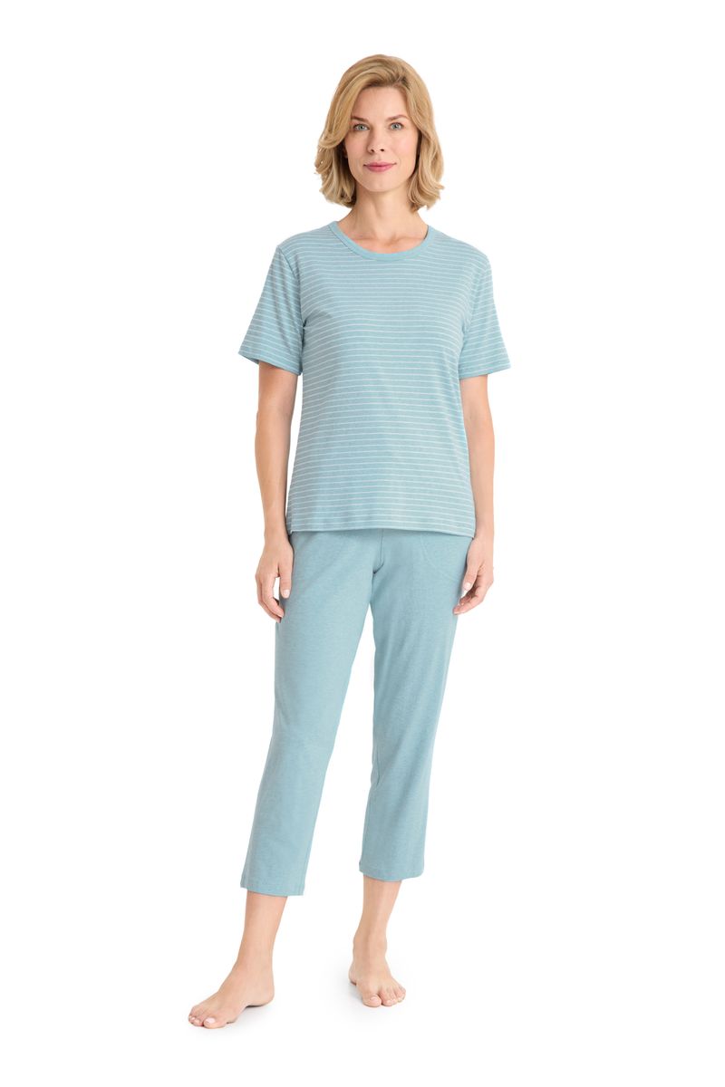 Gestreiftes Baumwoll-Pyjama-Set mit Taschen