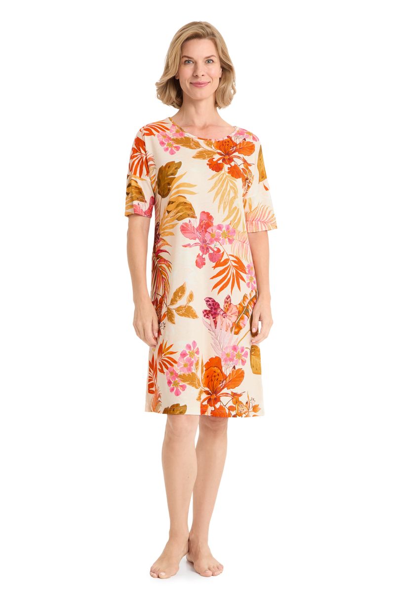 Strick-T-Shirt-Kleid mit Blumendruck