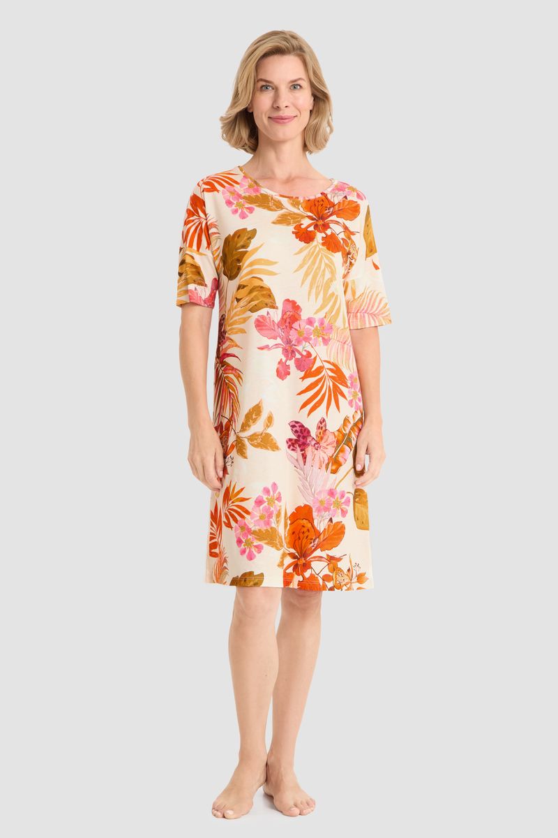 Strick-T-Shirt-Kleid mit Blumendruck