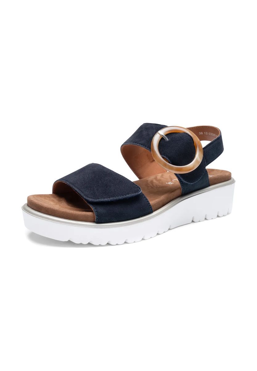 Marineblaue Leder Keilsandalen